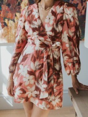 Tanya Taylor | Nolita Floral Tie-Waist Mini Dress in Pink Multi - Size 4 $495